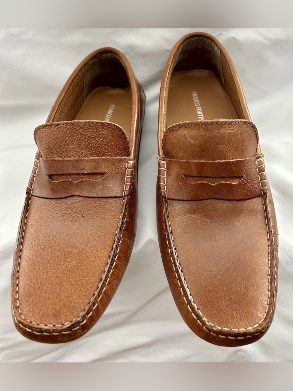Men’s Franco Fortini Penny Cognac Leather Loafers Shoes Size 9